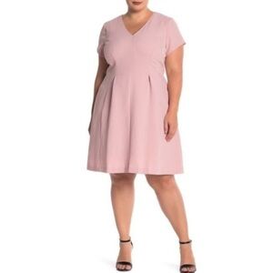 Eliza J Fit and Flare Pink Mauve Formal Dress Short Sleeve V Neck Dusty Cocktail
